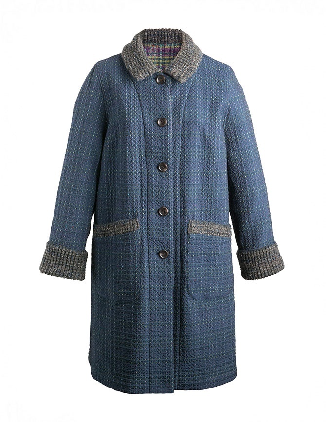 M.&Kyoko Kaha reversible blue coat with colored checks KAHA752W D-BLUE COAT womens coats online shopping