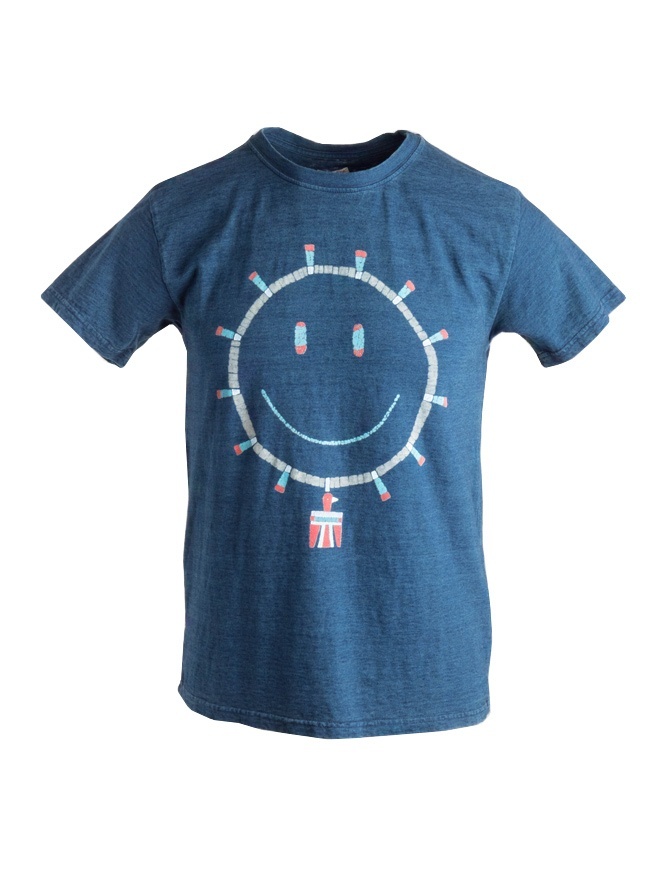Kapital indigo blue T-shirt with sun smile EK-557 IDG mens t shirts online shopping