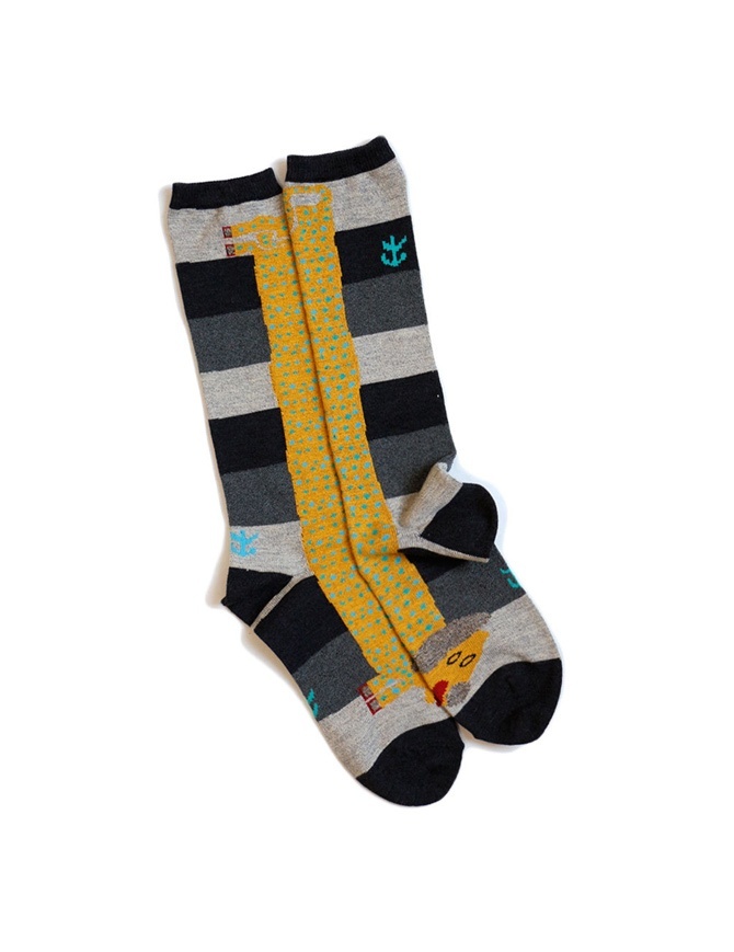 Kapital black socks with yellow dachshund dog K1711XG614 BLACK SOCKS socks online shopping