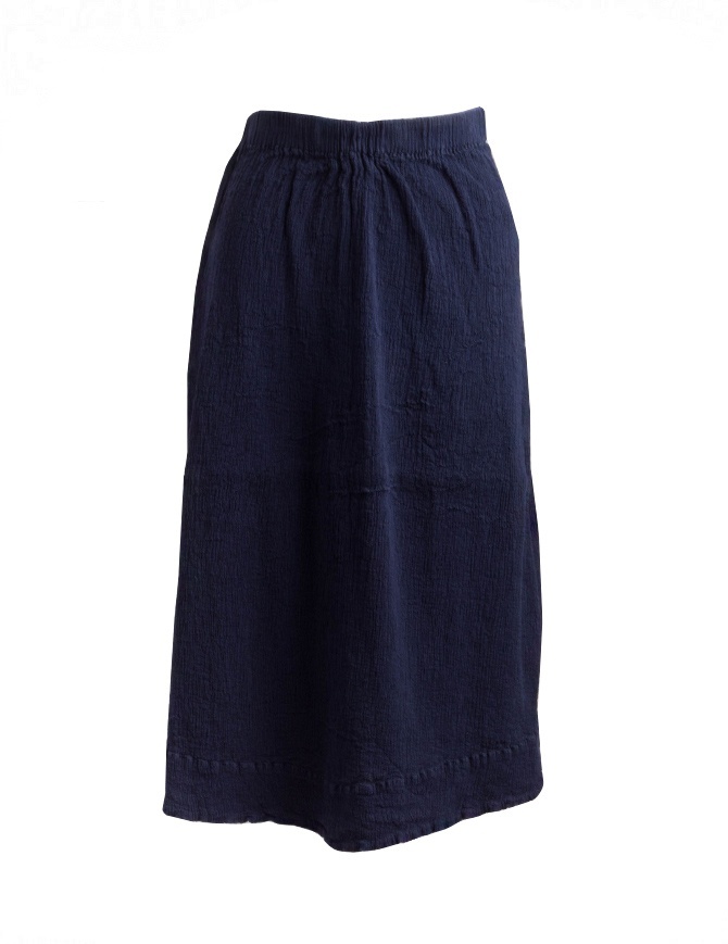 Crêperie Blue Navy Below the Knee Skirt in Japanese Crimped Fabric