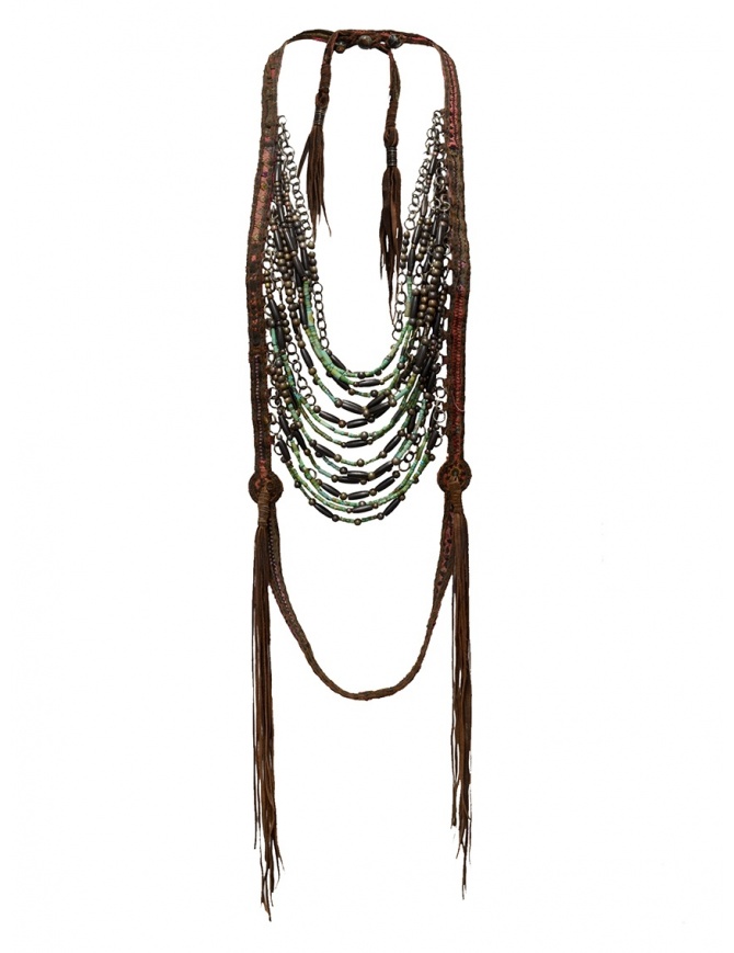 Share-Spirit necklace in suede and green pearls TOP DARK BROWN FA 432