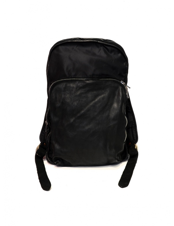 Guidi SP05 BLKT expandable backpack in black leather and nylon