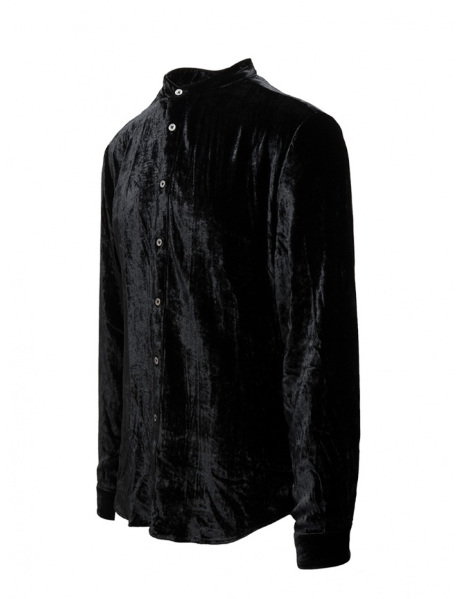 John Varvatos black velvet shirt with stand-up collar