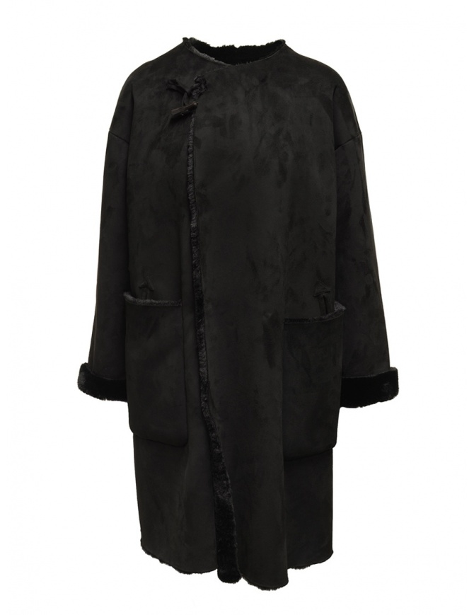 Plantation black eco-suede and eco-fur coat for women