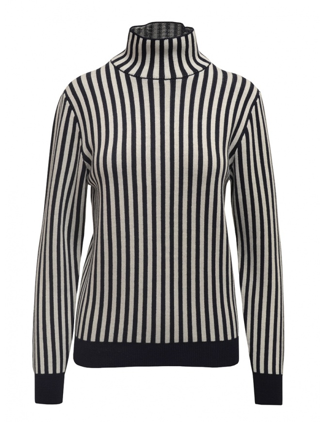 Sara Lanzi blue white striped high collar sweater