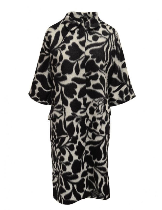 Sara Lanzi white coat with black flowers 02CWV191 FLOWERED womens coats online shopping