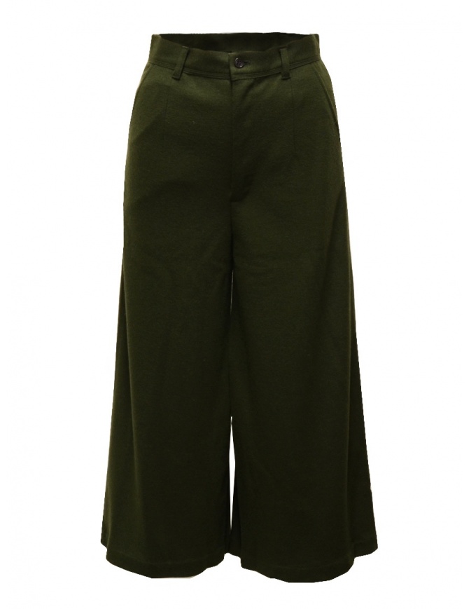 Zucca wide cropped pants in khaki green wool ZU09JF115-09 KHAKI