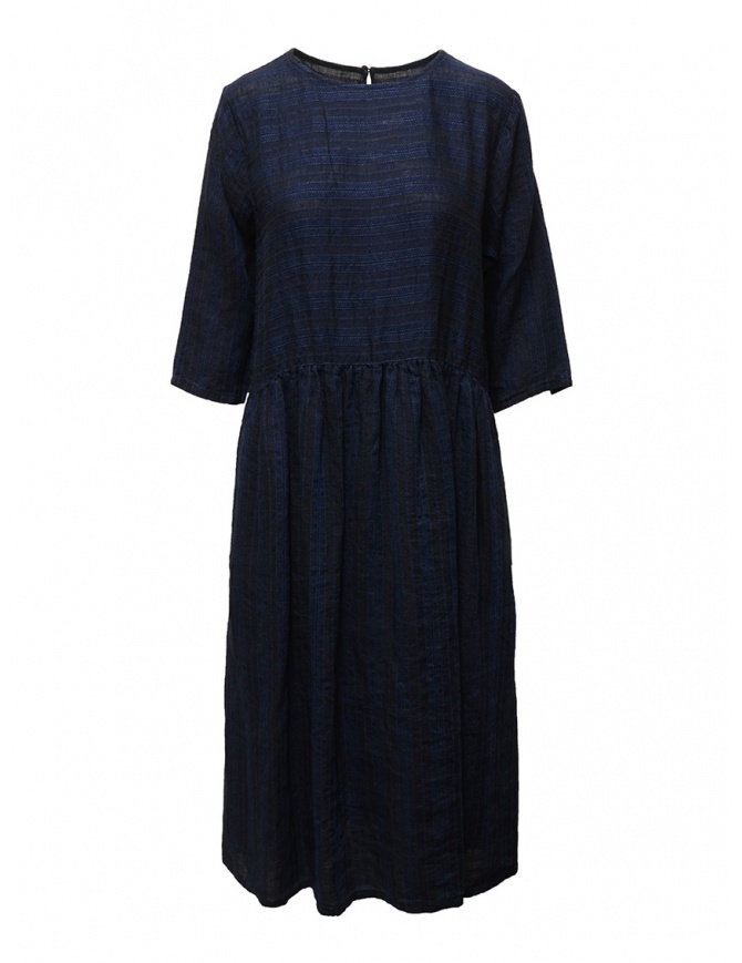 Vlas Blomme vestito lungo in lino blu a righe 13223601 G.BLUE abiti donna online shopping