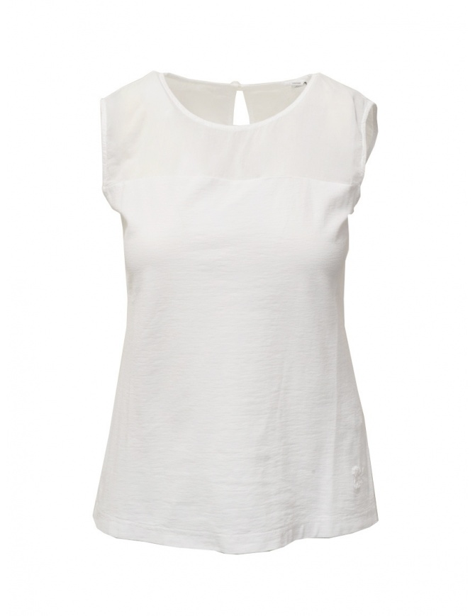 European Culture white semitransparent sleeveless blouse