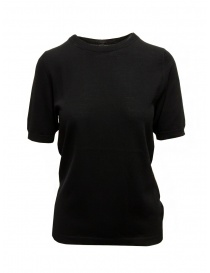 Womens t shirts online: Sara Lanzi black cotton knit T-shirt