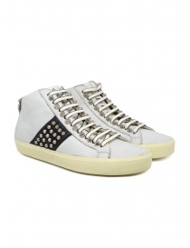 Leather Crown Studborn sneakers alte bianche e nere con borchie online