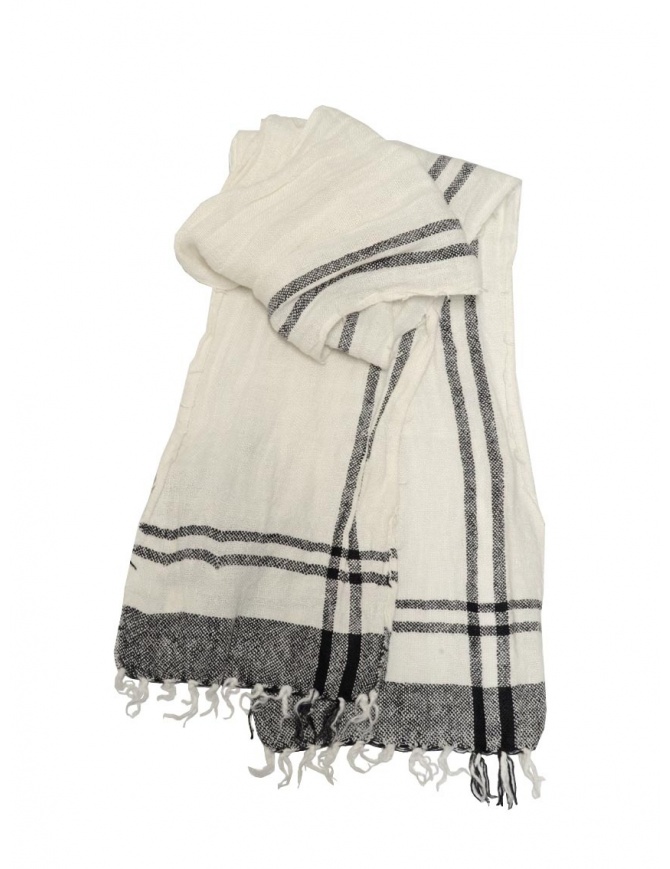 Vlas Blomme white linen scarf with black checks 144024 02 scarves online shopping