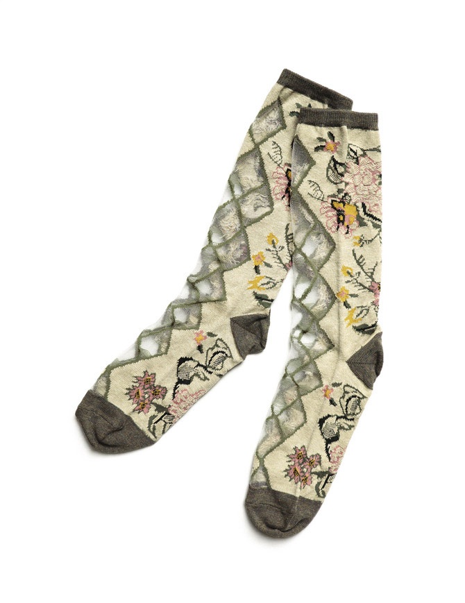 Kapital beige floral socks with transparent rhombus K2104XG549 LIGHT BEIGE socks online shopping