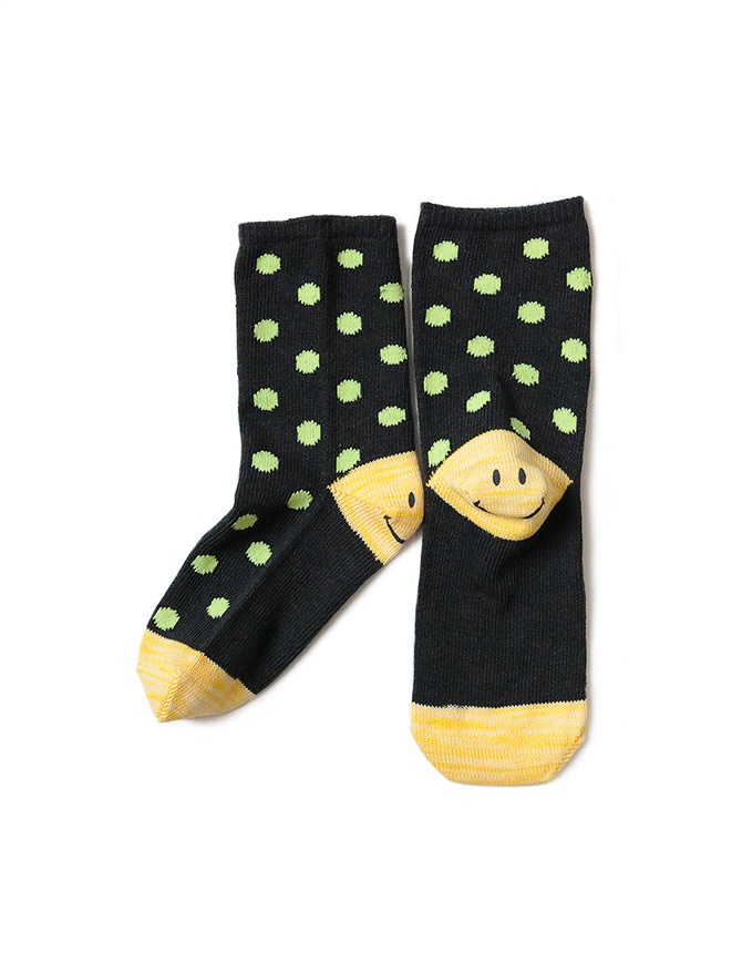 Kapital black socks with green polka dots with smiley heel EK-886 BLACK