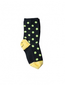 Kapital black socks with green polka dots with smiley heel