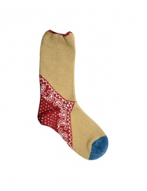 Socks online: Kapital mustard-colored socks with red heel and blue toe