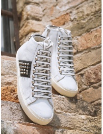 Leather Crown Studborn sneakers alte bianche e nere con borchie calzature donna prezzo