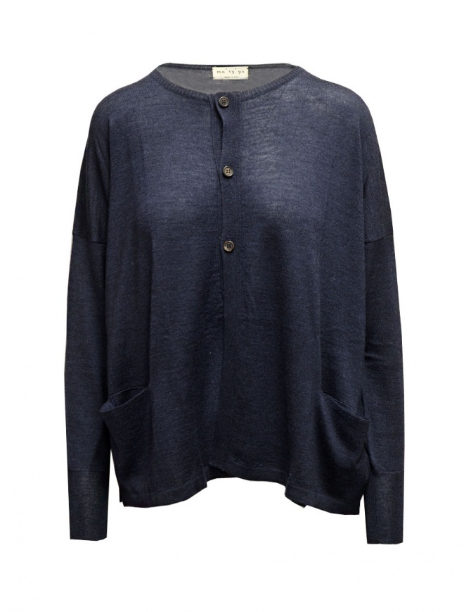 Ma'ry'ya blue wool sweater with buttons YFK075 10NAVY womens knitwear online shopping