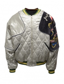 Mens jackets online: Kapital grey bomber jacket / pillow with map of Japan