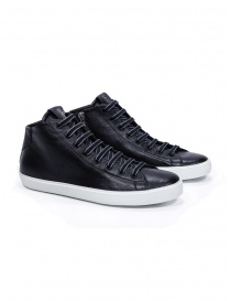 Mens shoes online: Leather Crown EARTH mid top black leather sneakers