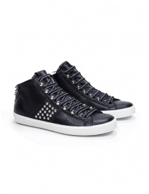 Womens shoes online: Leather Crown STUDBORN black studded mid top sneakers