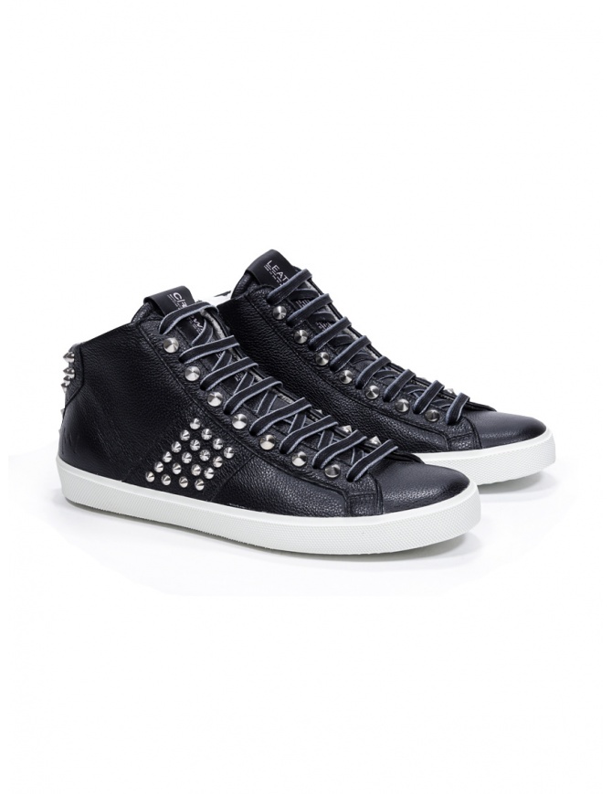 Leather Crown STUDBORN black studded mid top sneakers WLC167 20131 womens shoes online shopping