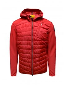 Mens jackets online: Parajumpers Nolan red jacket with hood and fabric sleeves