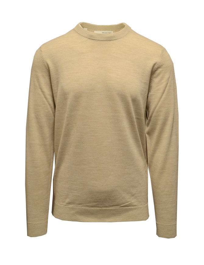 Selected Homme pullover in lana merino beige chiaro 16079772 SYMPLY TAUPE- MELANGE maglieria uomo online shopping