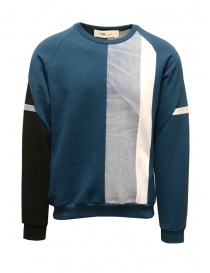 Men s knitwear online: QBISM block sweatshirt in teal color white and black denim