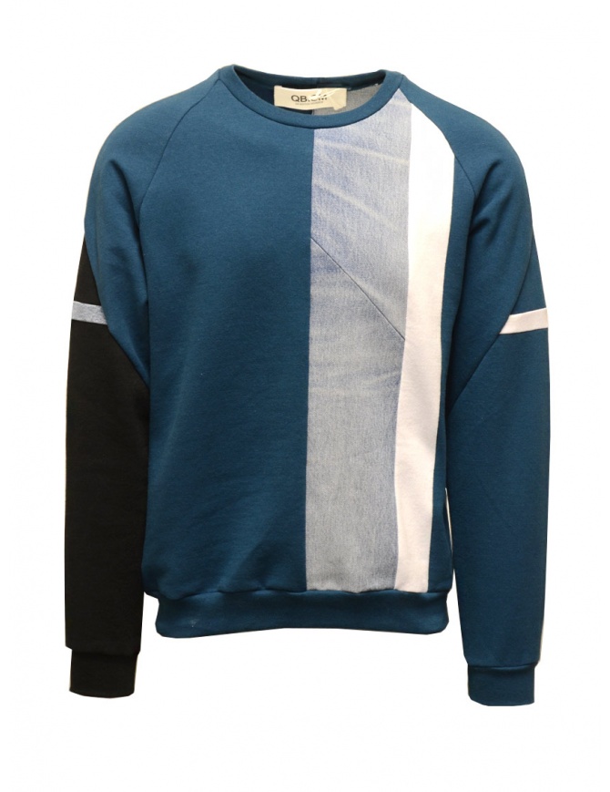 QBISM block sweatshirt in teal color white and black denim STYLE 07 TEAR BLUE/DENIM