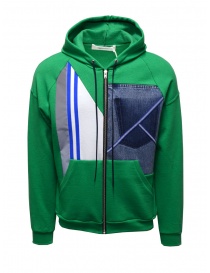 Men s knitwear online: QBISM green, white and denim color block hooded sweatshirt