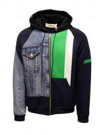 QBISM blue, green and denim hooded sweatshirt with zip STYLE 04 NAVY/DENIM order online