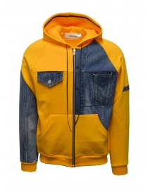 Men s knitwear online: QBISM yellow and denim hooded sweatshirt