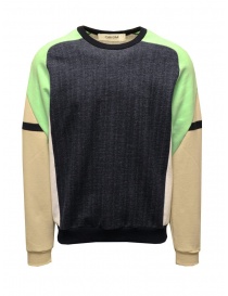 QBISM color block sweatshirt in green denim beige STYLE 09 MINT/BEIGE/NAVY order online
