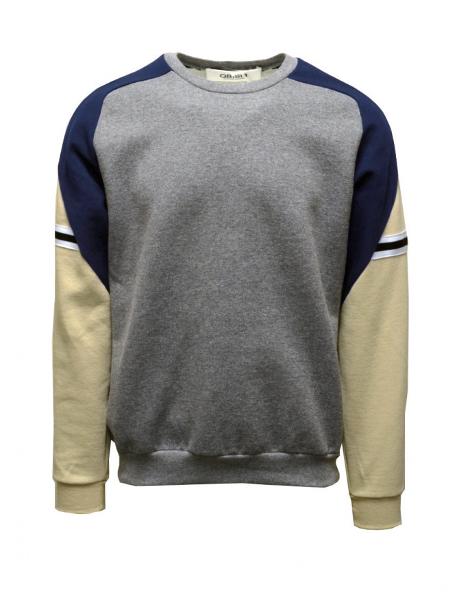 QBISM felpa color block grigia blu e beige STYLE 13 BEIGE/GREY/NAVY maglieria uomo online shopping