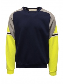 Men s knitwear online: QBISM blue, grey and fluo yellow sweatshirt