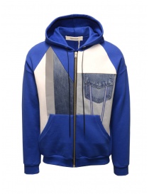 QBISM white and denim blue hooded sweatshirt on discount sales online