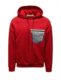QBISM red hooded sweatshirt with denim pocket STYLE 10 RED/DENIM order online