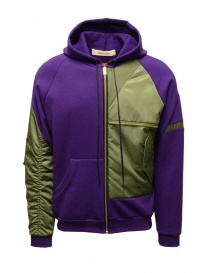 Men s knitwear online: QBISM purple and green hooded sweatshirt