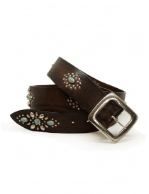 Belts online: Post & Co leather belt with studs and turquoise stones
