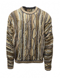 Men s knitwear online: Kapital Gaudy sweater in beige and blue cotton