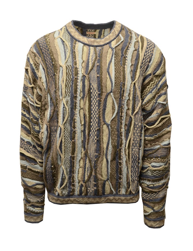 Kapital Gaudy pullover in cotone beige e blu da uomo