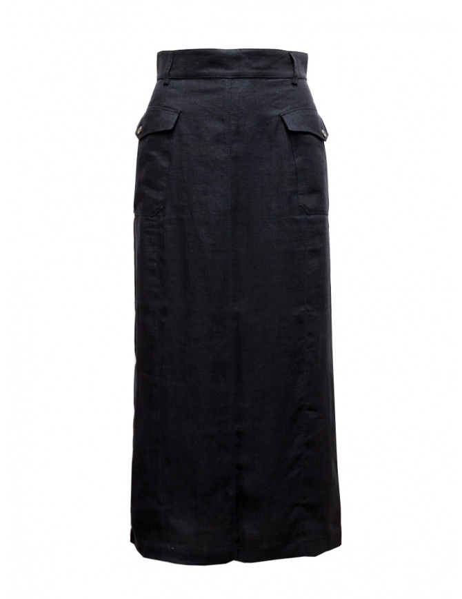 Cellar Door blue linen skirt GAT HL058 69 BLU NAVY womens skirts online shopping