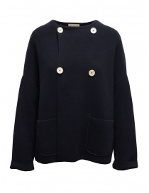 Ma'ry'ya blue double-breasted cotton cardigan with round neckline YGK041_12NAVY