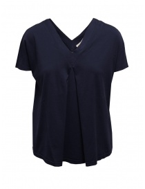 T shirt donna online: Ma'ry'ya maglia a maniche corte blu con doppio scollo a V