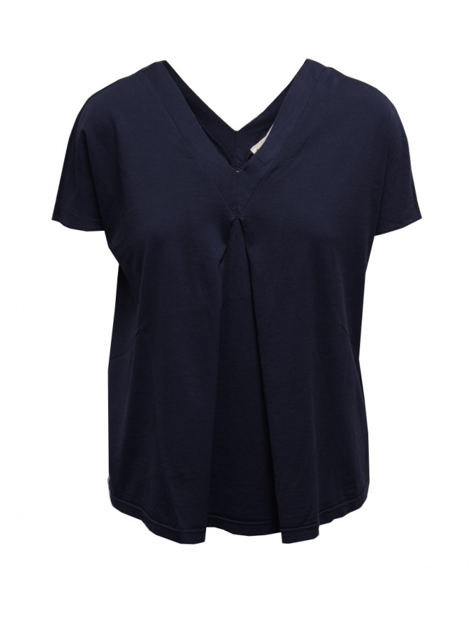 Ma'ry'ya blue T-shirt with double V-neck YGJ068_7NAVY womens t shirts online shopping