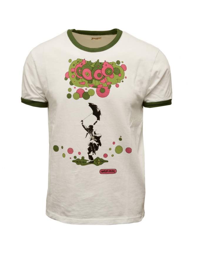 Kapital white T-shirt with green and pink pop print K2203SC055 WHITE mens t shirts online shopping
