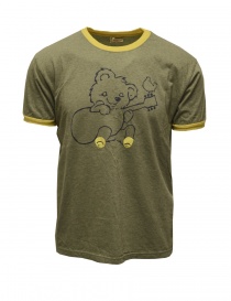 Mens t shirts online: Kapital khaki t-shirt with guitarist bear