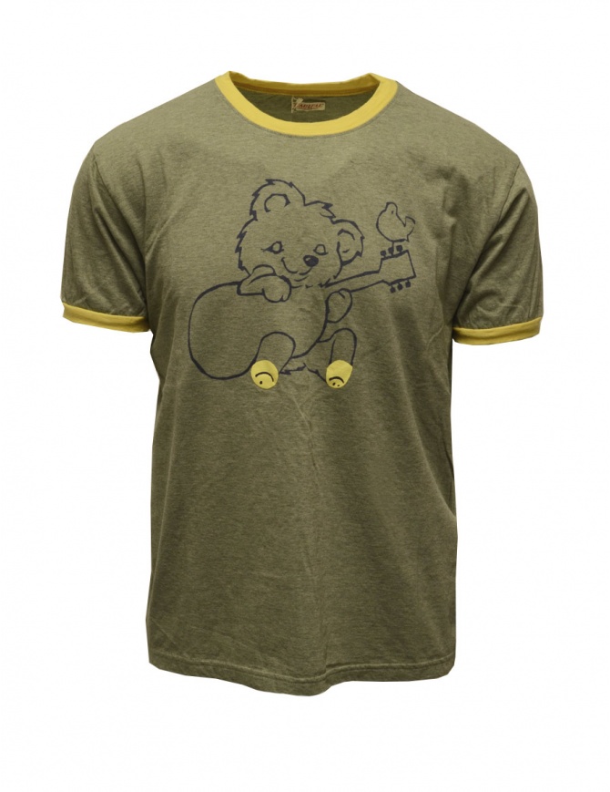 Kapital khaki t-shirt with guitarist bear K2204SC087 KHA mens t shirts online shopping