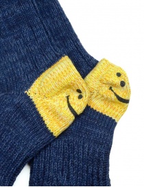 Kapital Happy Heel blue socks with smiley on the heel and orange toe price